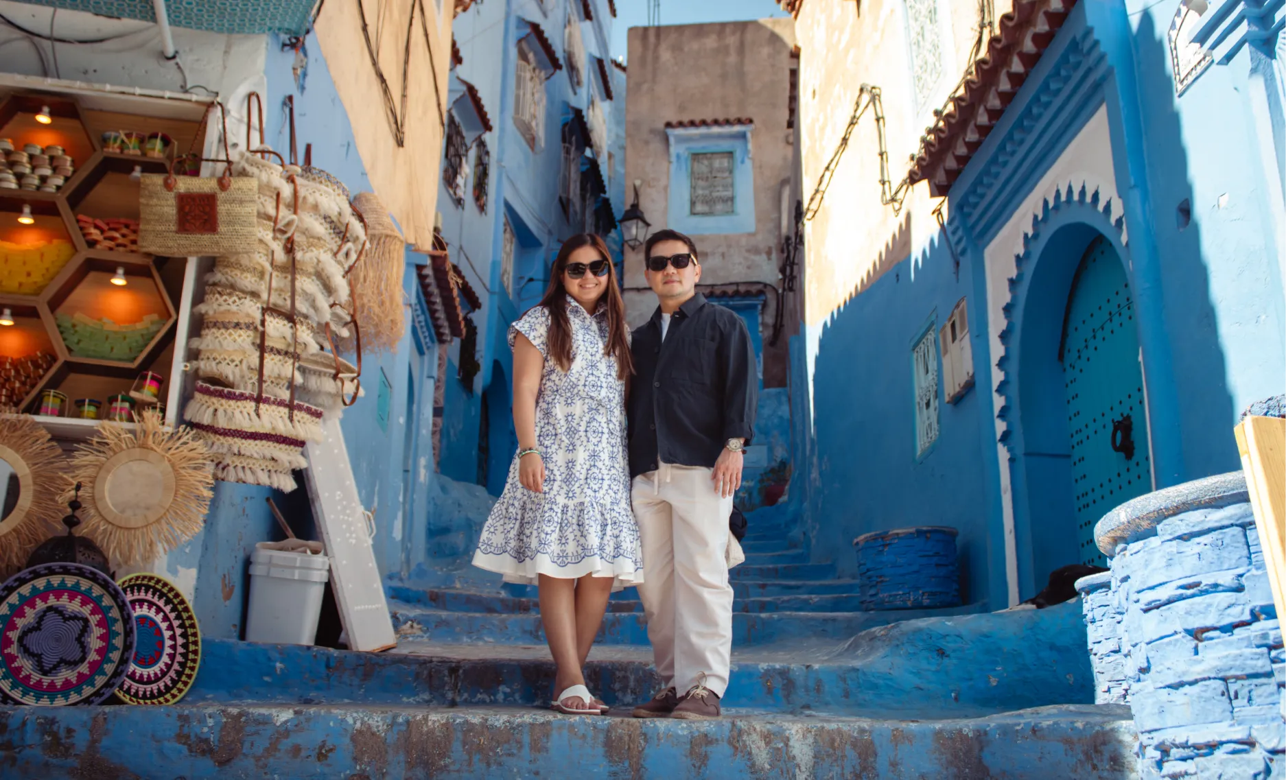 Couple exploring Chefchaouen medina – the kind of moment a well-paced Morocco itinerary creates